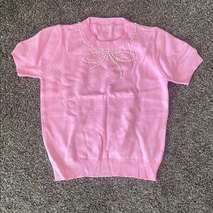 Pink Kids Top with Pearl Bow Design